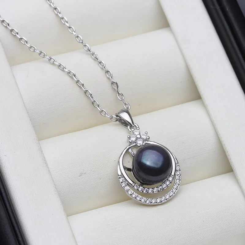 

Real 925 Silver Pearl Pendant On The Neck Women,Cultured Natural Fresh Water Pearl Pendant Wife Mother Birthday Gift White Black