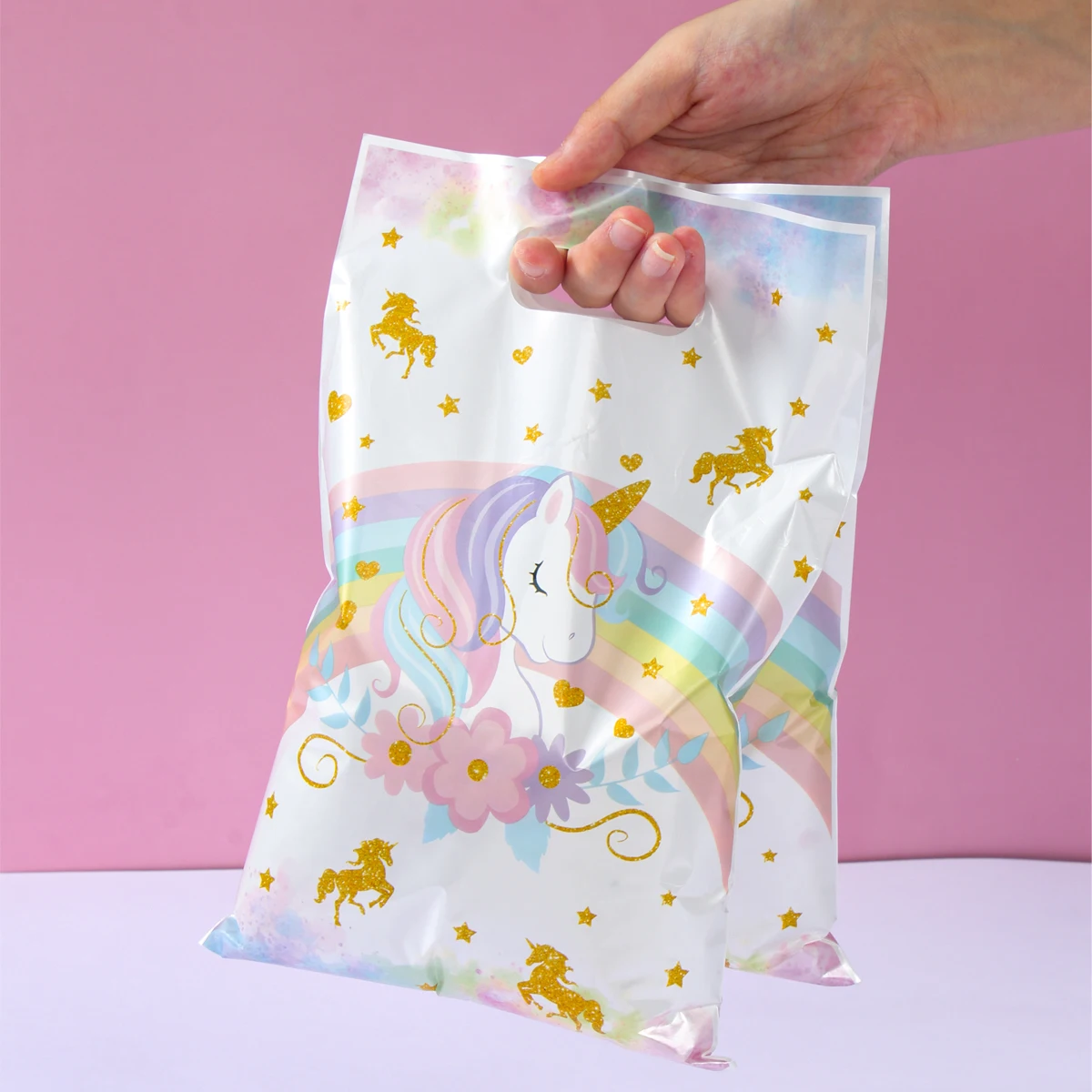 Rainbow Unicorn Handy Gift Bag Unicornio Birthday Party Decorations Kid Favors Gift Candy Cookie Bags Girls Baby Shower Supplies