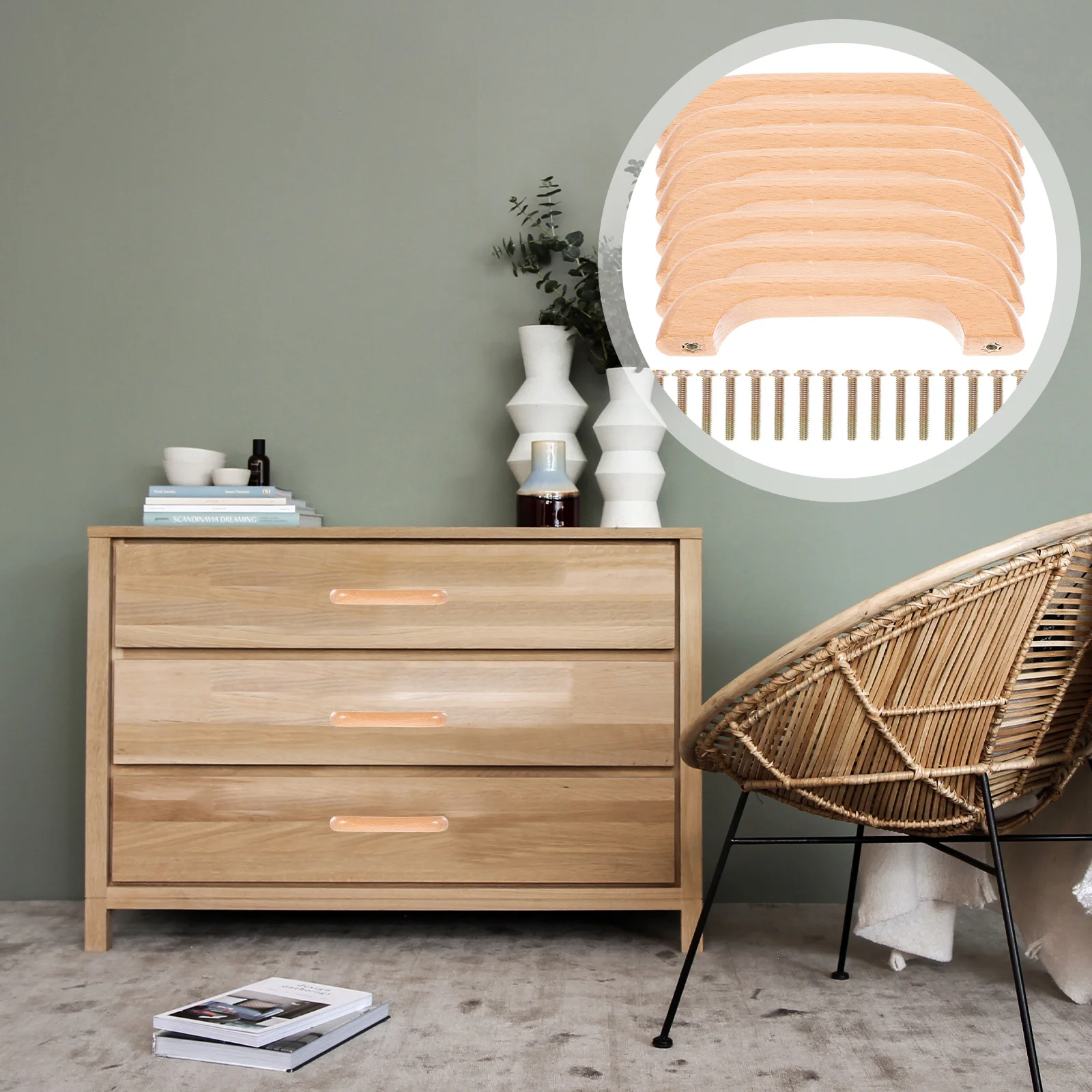 

8Pcs Bow-Shaped Beech Wood Furniture Pull Handles Replacement Cabinet Drawer Wardrobe Door Accessories Door Handle