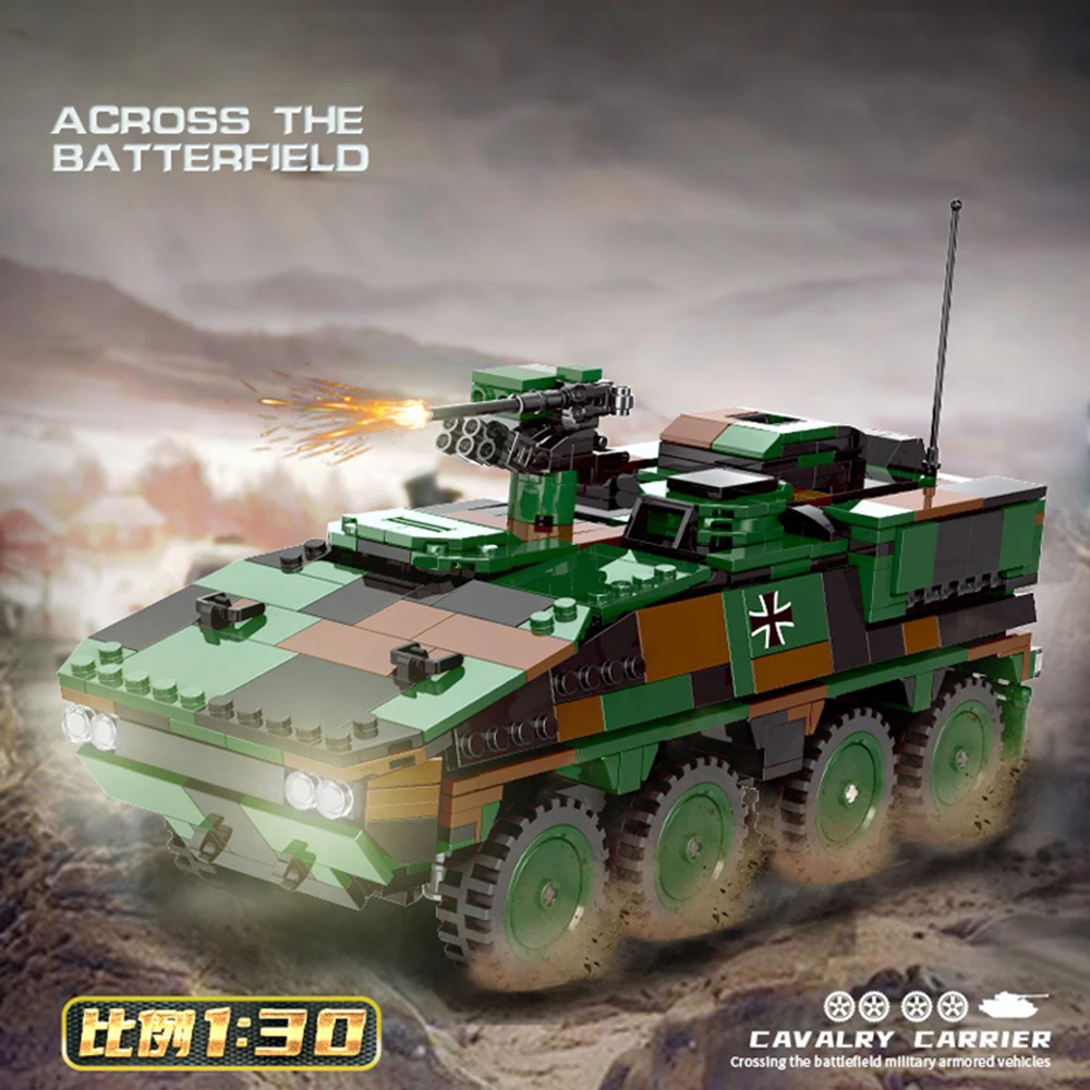 

Масштаб 1:30 GTK Boxer Bundeswehr, современная военная модель, строительный блок, WW2, фигурки армии Германии, кирпичные игрушки для подарка