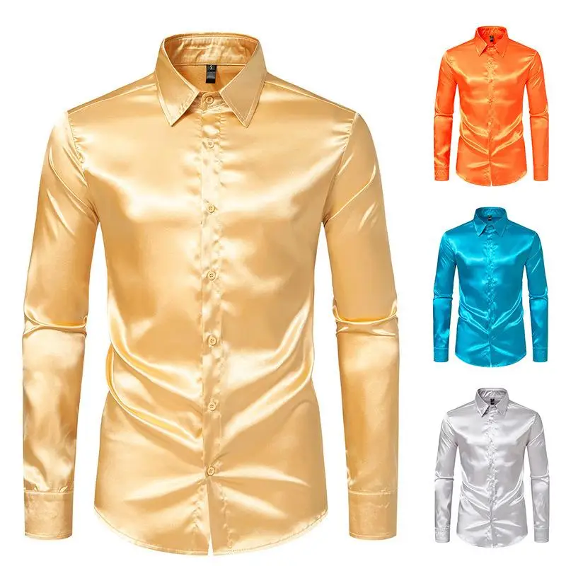 

Men's Fashion Shiny Long Swedish Shirt Iron-free Treatment Resistant to Deformation Pure Color Inner Wear Casual Shirt