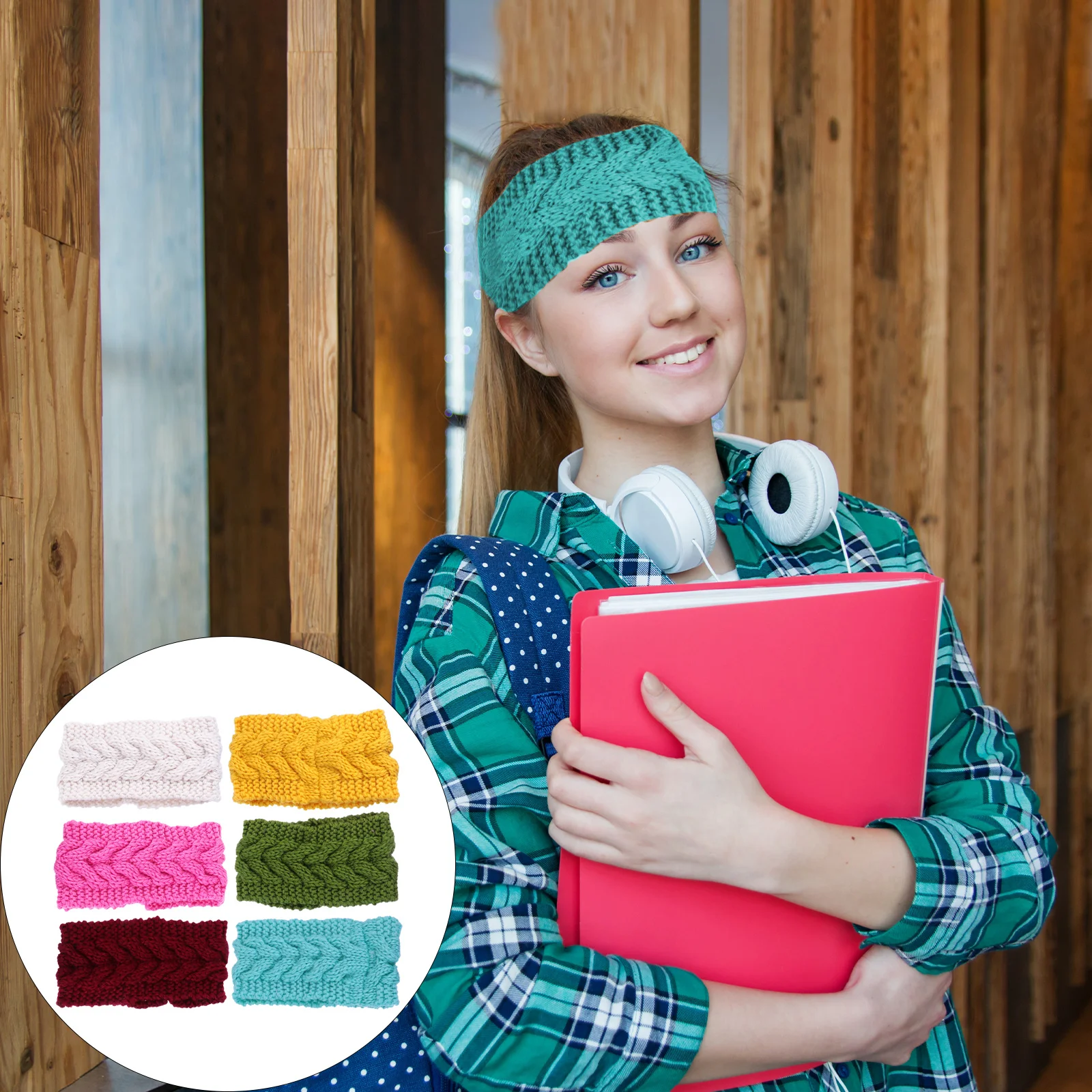 

6Pcs Elastic Knitted Winter Headbands Ear Warmers Soft Stretchable Crocheted Hair Wraps Warmer Headband Women Outdoor Sports