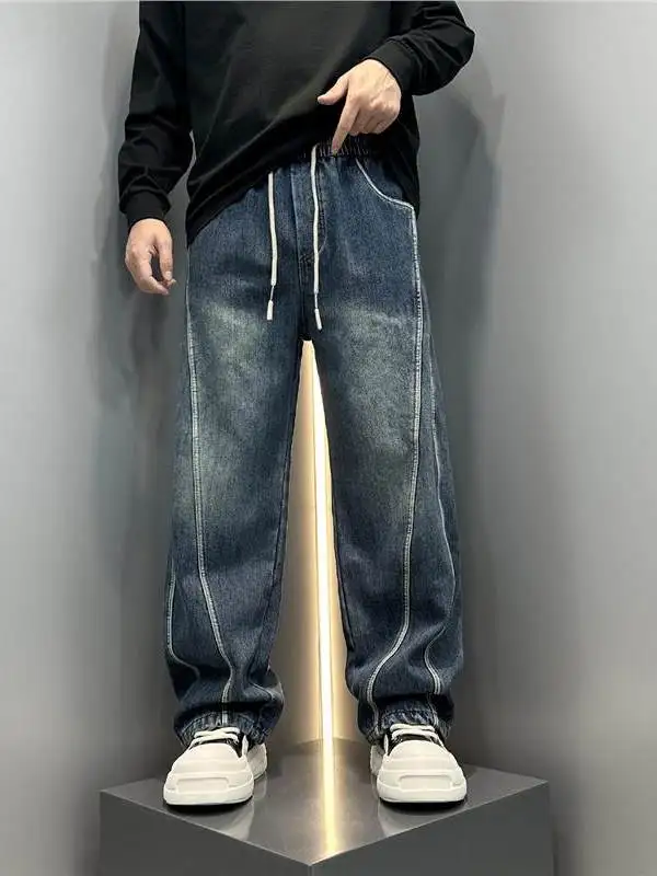 

American Sle Men's Wide Leg Jeans Spring Autumn New Loose Fit Dungarees Youthful Casual Cotton Blend Wear Resistant