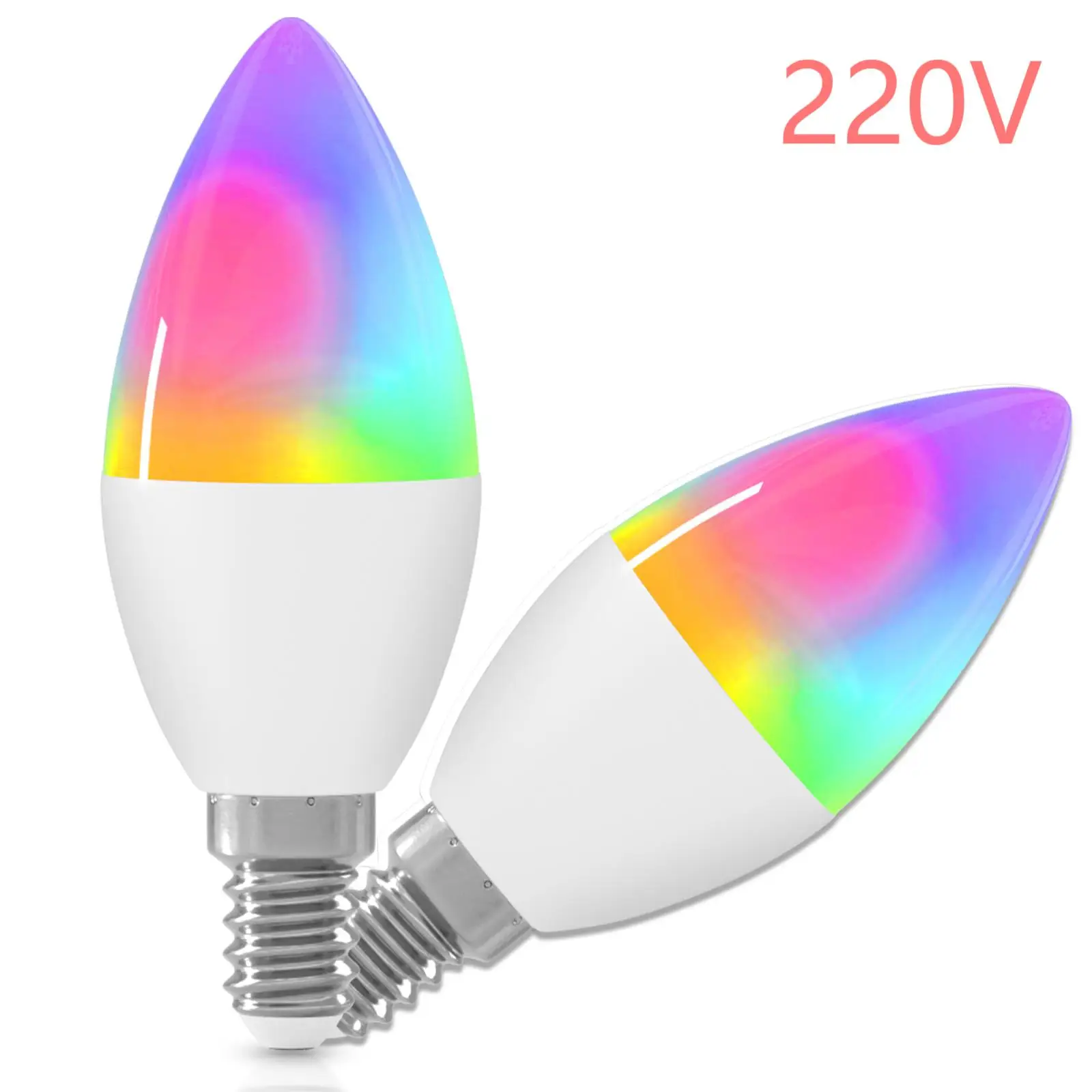 2pcs Smart Light Bulb C37 Candle Bulbs 220V 5W Work with Echo Alexa Google Home RGBCW WiFi Bluetooth Colour Changing LED Light