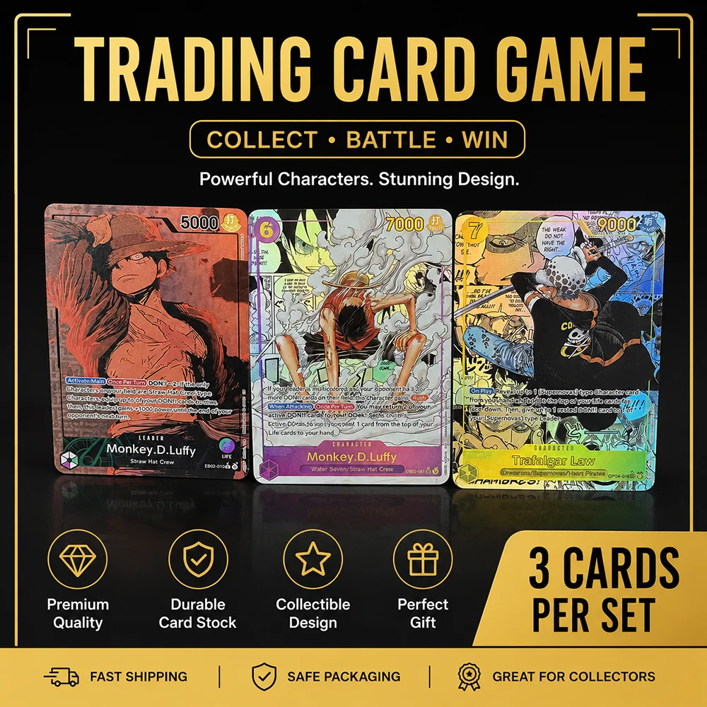 Carte de Collection Anime OPCG Monkey D. Luffy DIY Trafalgar Law SEC Réfractive Anglaise Flash Coloré Carte de Combat Texturée Cadeaux pour Fans