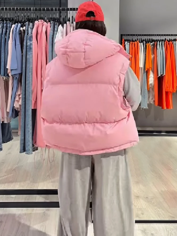 Damen 3-in-1 Pufferjacke, beidseitig tragbar, abnehmbare Ärmel, Oversize-Passform, Kapuzenmantel, lässige Winter-Oberbekleidung für Damen – Detail 6