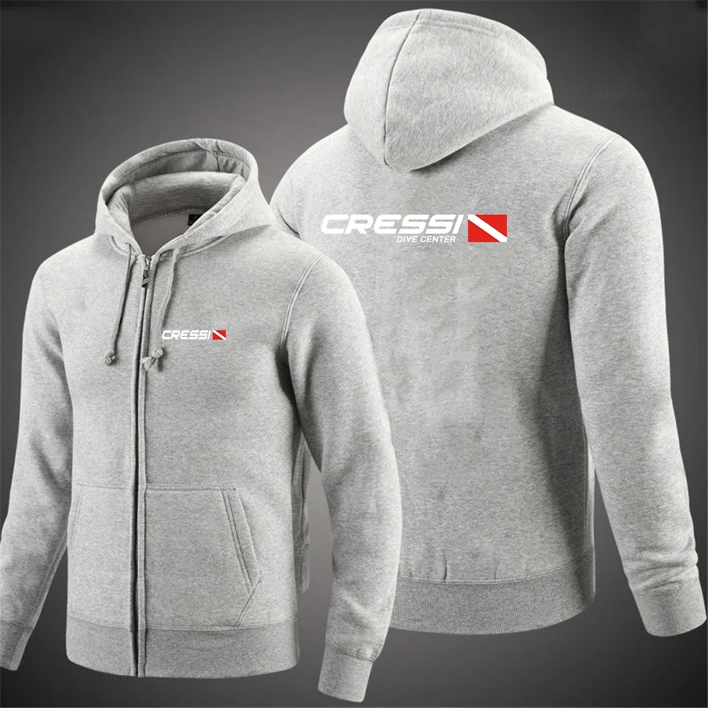 Cressi 2024, новая мужская однотонная куртка с капюшоном на молнии и принтом с длинными рукавами, повседневная модная толстовка, пуловер, топы