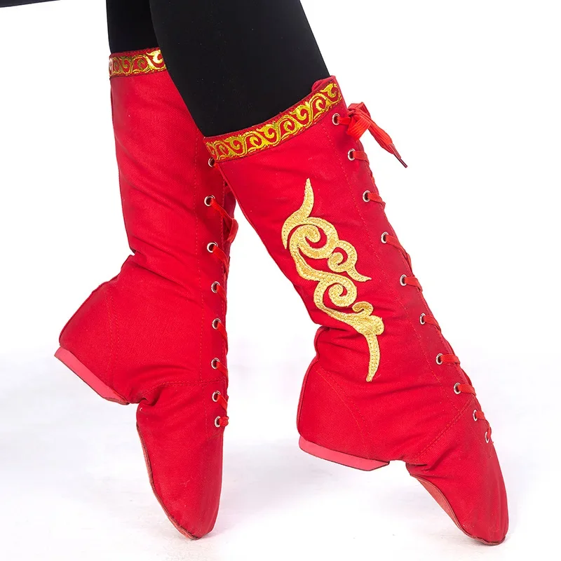 Tibetan Men Women Dance Boots Unisex Mongolian Dance Shoes Horse Boots New Canvas Dance Performance Ballet Boots Show Footware