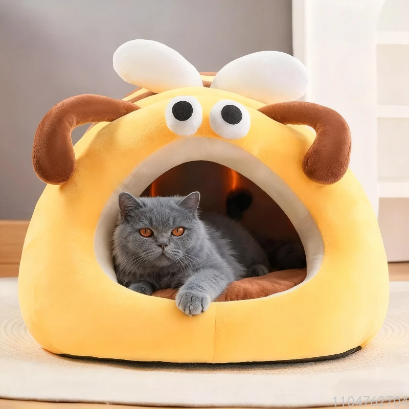

Cat Dog Bed House Autumn Winter Warm Removable Washable Semi-Enclosed Cozy Pet Nest for Cold Season Indoor Use