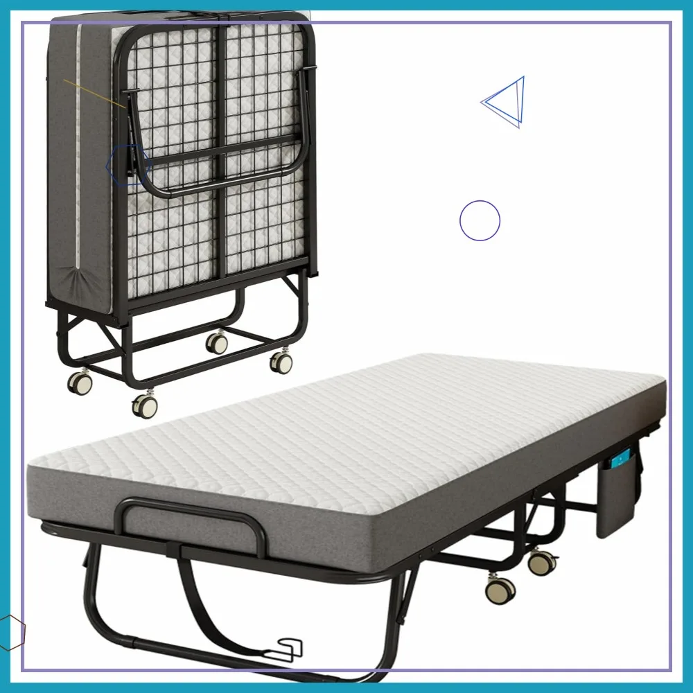 75" X 31" Folding Bed with Memory Foam Mattress, Portable Rollaway Guest Bed,