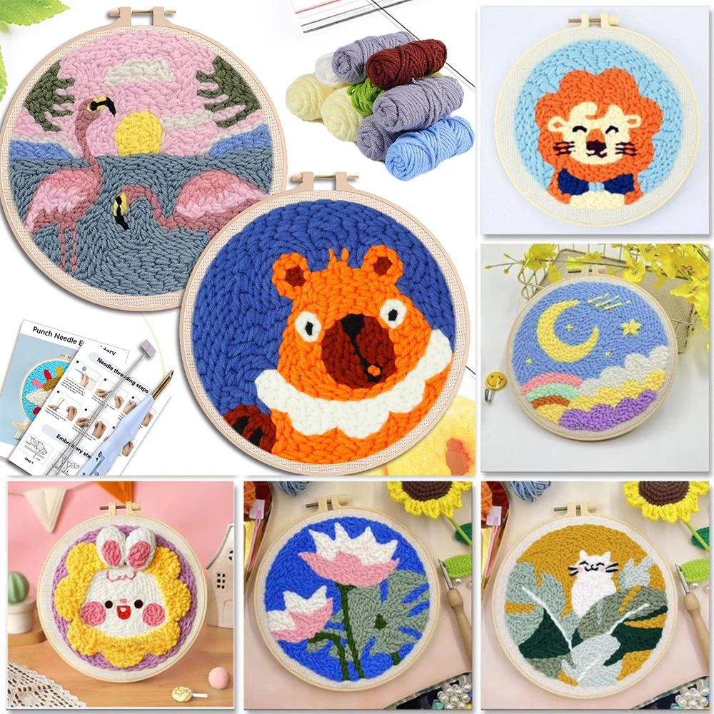 

DIY Punch Needle Embroidery Kits Animal Cross Stitch for Beginner Magic Pock Needlework Set Sewing Kit Craft Painting Home Decor