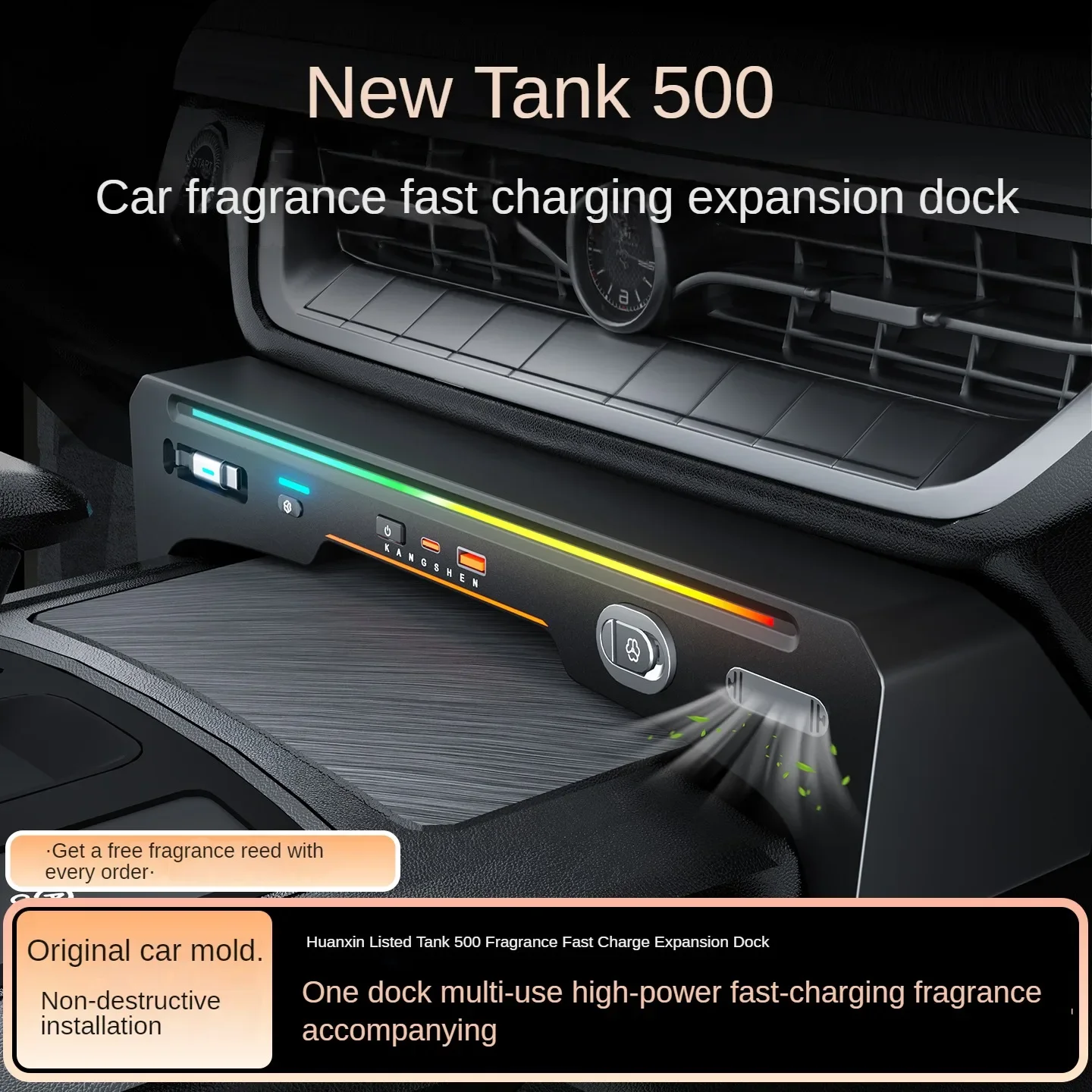 130W Fast Charging Docking Station USB Converter With Car Perfume Air Freshener For TANK 500 2022-2025