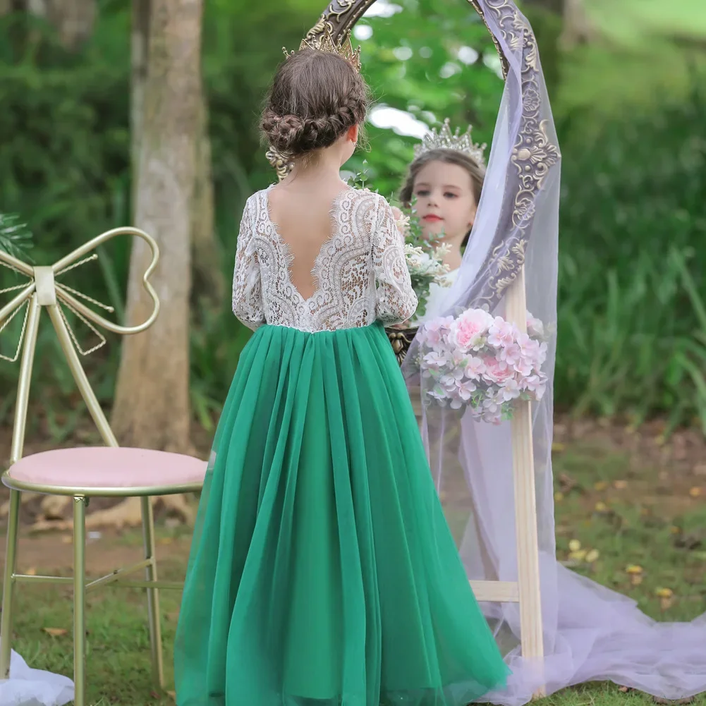 

Children Gala Christmas Party Wedding Dress 6 8 9 to 10 12 Years Baby Bridesmaids Girls Elegant Dresses Kids Long Lace Clothes