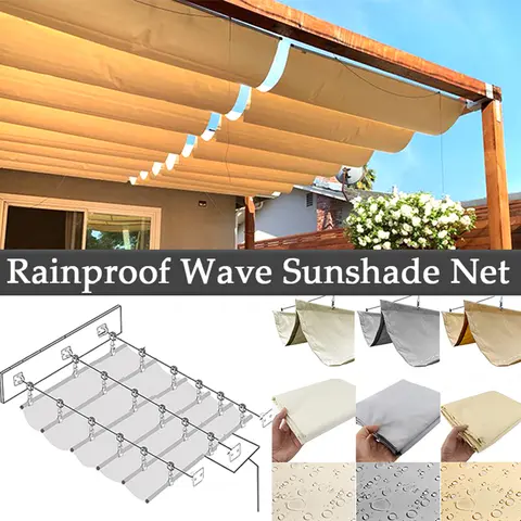 너비 2.5m~3m 300D 방수 웨이브 텔레스코픽 세일 야외 천막 안티 UV 파티오 Pergolas Sun Canopy 개폐식 웨이브 Sunsade Net