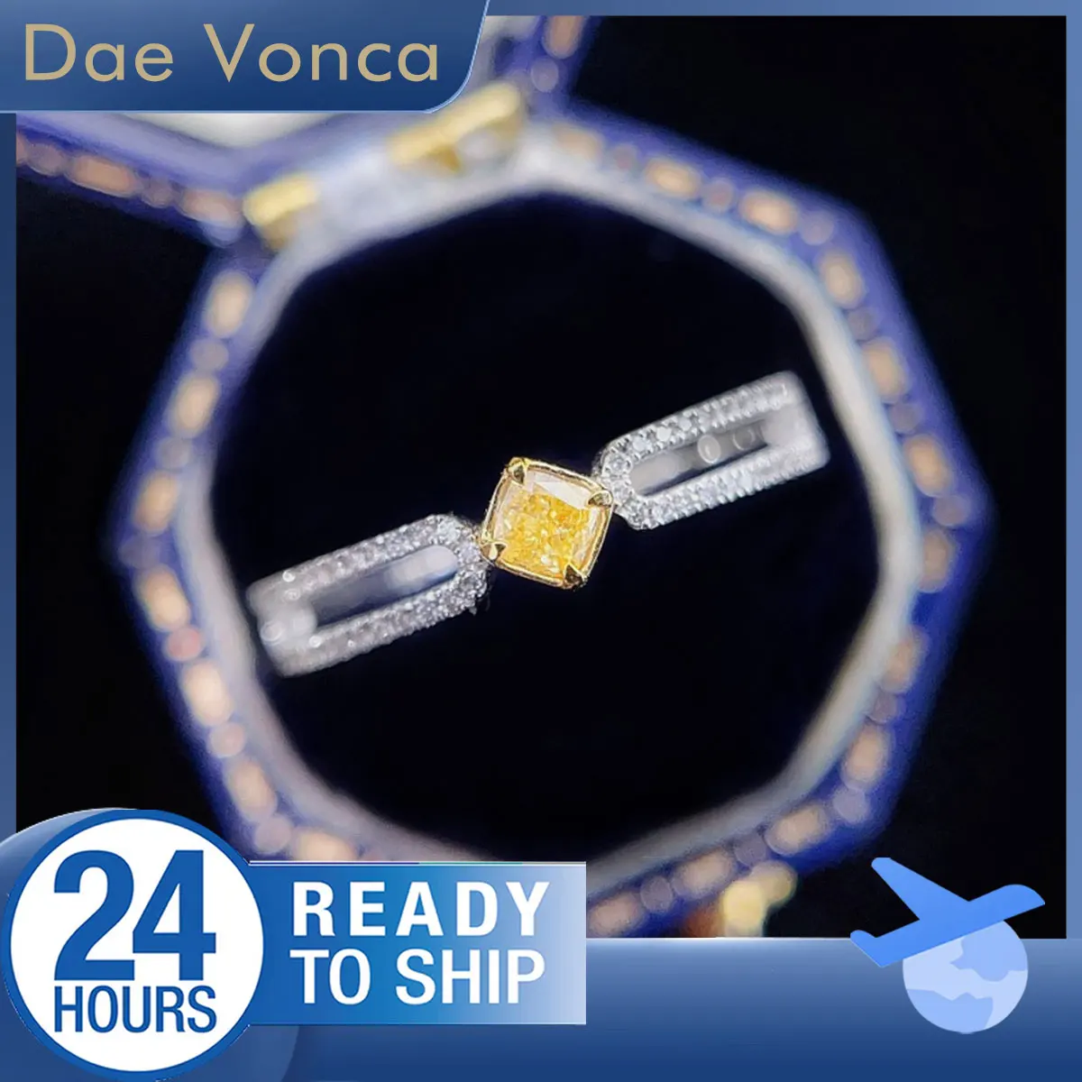 18K White Gold Cushion Cut Diamond Ring Pavé Open-Work Shank Natural Diamond Ring Elegant Fancy Yellow Diamond Ring For Women
