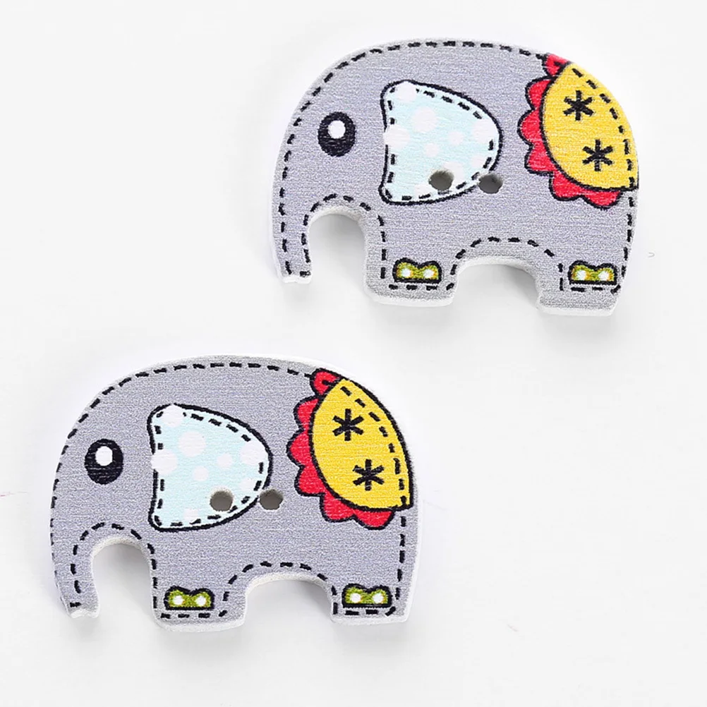 

50Pcs Painted Wooden Elephant Buttons Cartoon Animal 2 Holes Sewing Craft Scrapbooking DIY Accessories Wooden Button