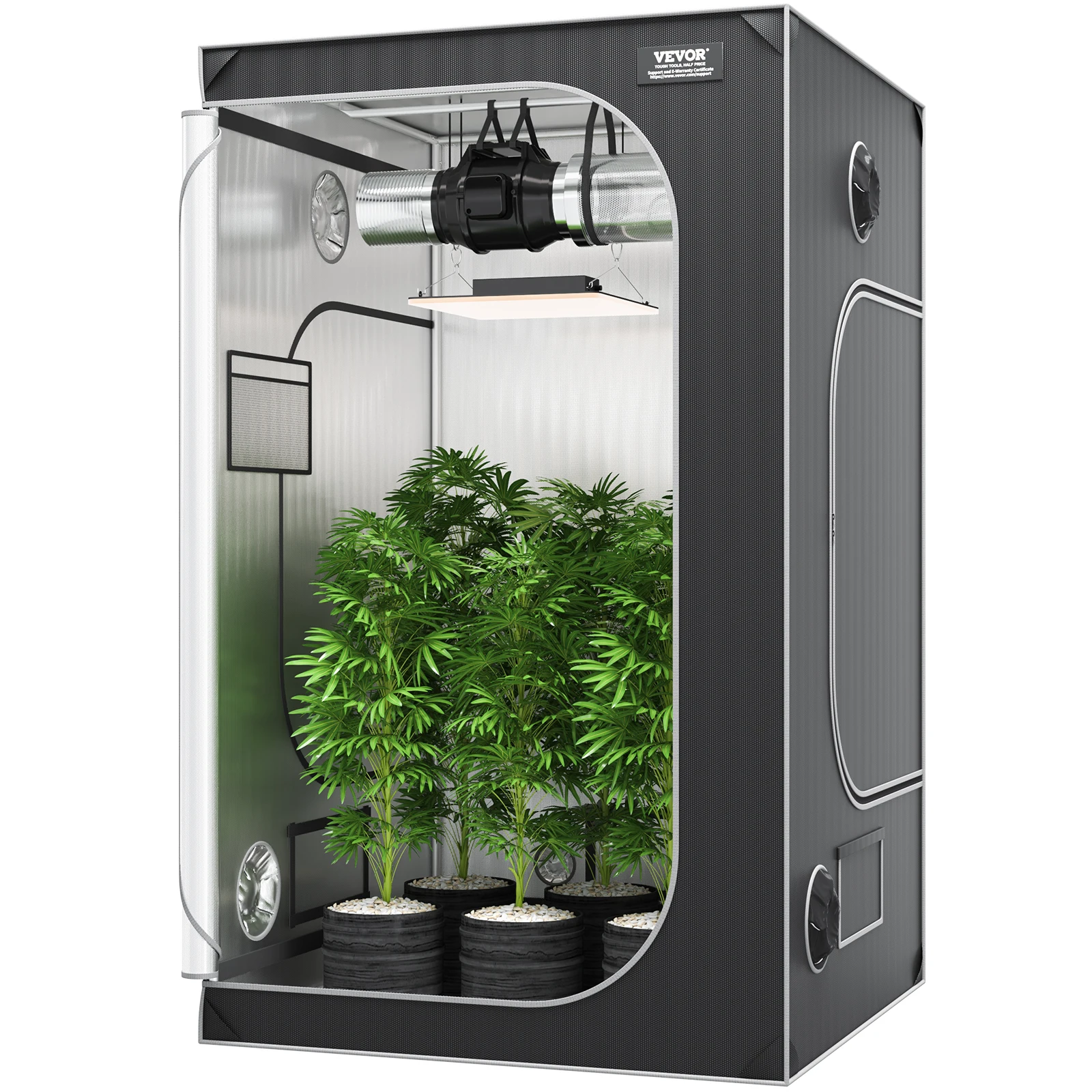 VEVOR 4x4 Grow Tent 48x48x80in Reflective 2000D Mylar Hydroponic Growing Tent w/Window&Tool Bag&Floor Tray for Plants Growing