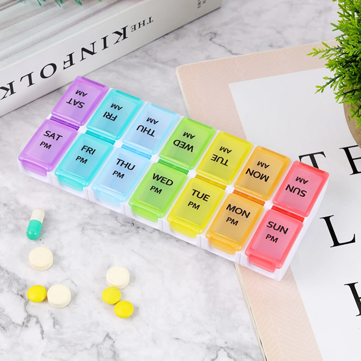 14 Cell Pill Organizer Box AM PM 2 Times A Day Plastic Pill Distribution Container Portable Weekly Morning Evening Health Care B