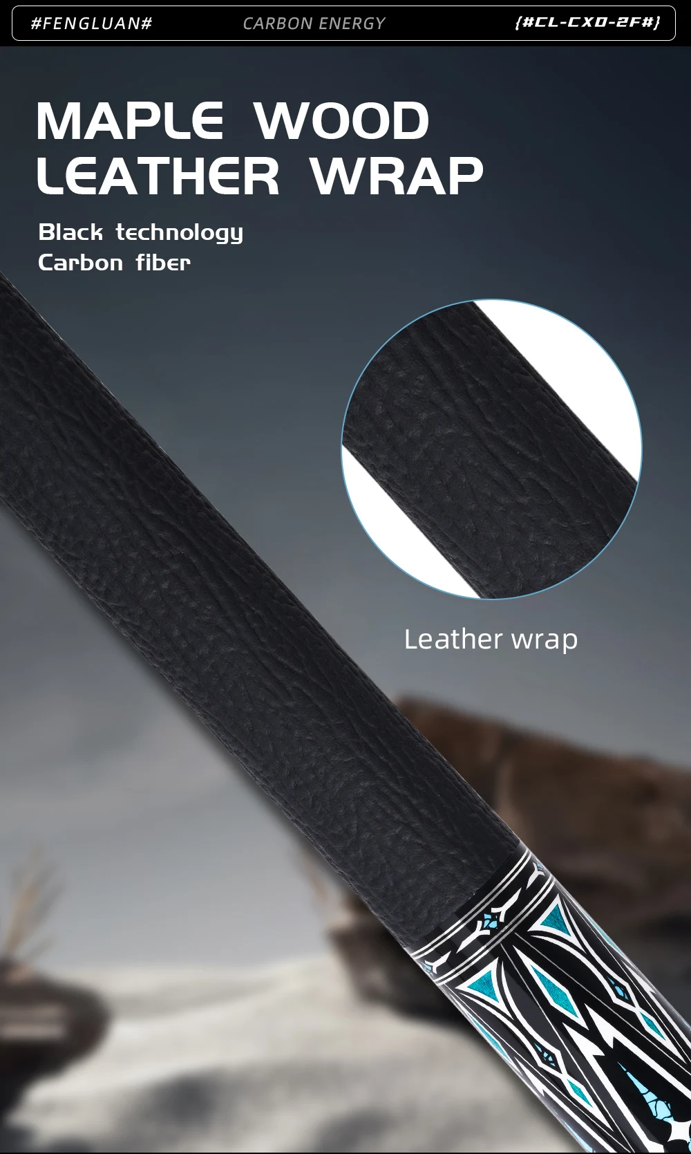 Poolqueue mit Carbonfaser-Schaft, geringer Ablenkung, Lederummantelung, 58 Zoll, 12,5 mm Spitze, 3/8x8 Verbindung, CL-CXD 8/9 Ball, CRICAL – Detail 10