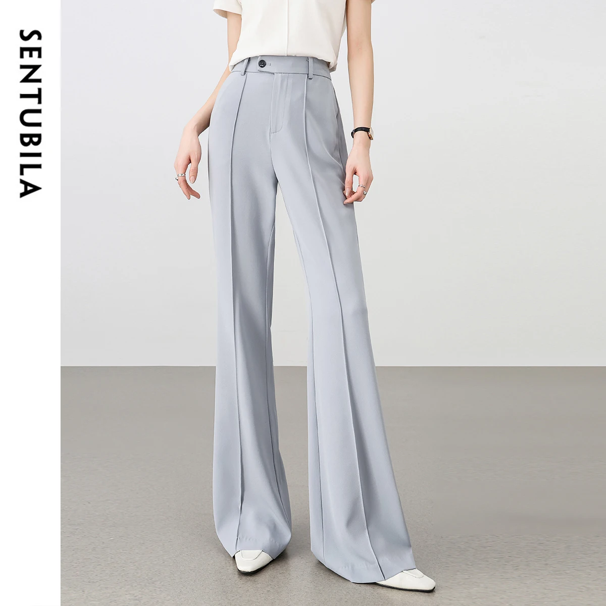 SENTUBILA Solid Color Women's Pants 2025 Spring Summer High-waist Office Lady Work Business Elegant Flare Trousers 152K59345