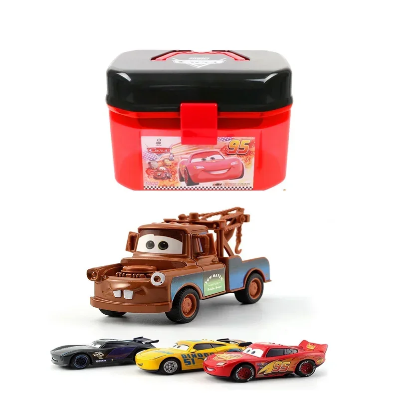 Disney Pixar Cars Toy Figures Lightning Mcqueen Portable Storage Box set Double Layers Car Toys  for Kids gift