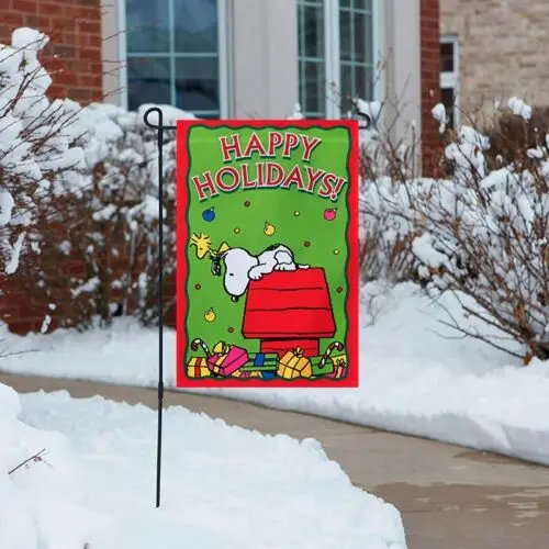 SNOOPY PEANUTS Garden Flag Christmas HAPPY HOLIDAYS  12