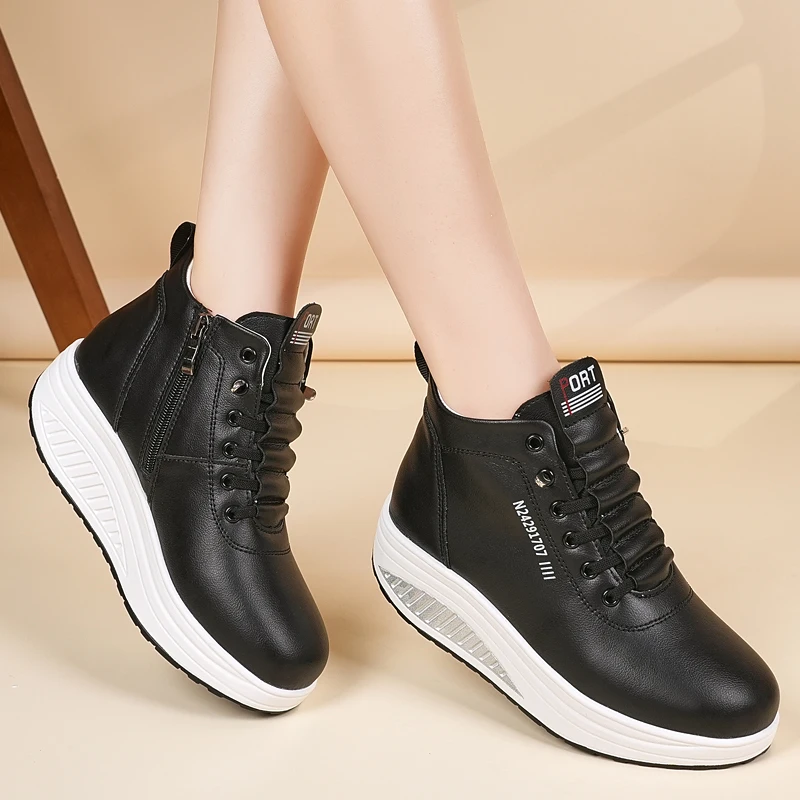 High-top shoes spring and autumn thick sole heightening sports casual shoes soft sole lightweight versatile foot zipper