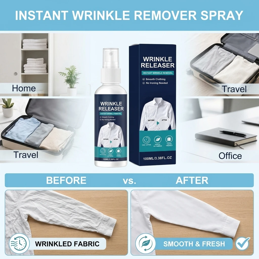 Effective Wrinkle Release Spray Portable Clothing Care for Travel Fast Smoothing Fabric Mist for Cotton Linen Shirts T-Shirts