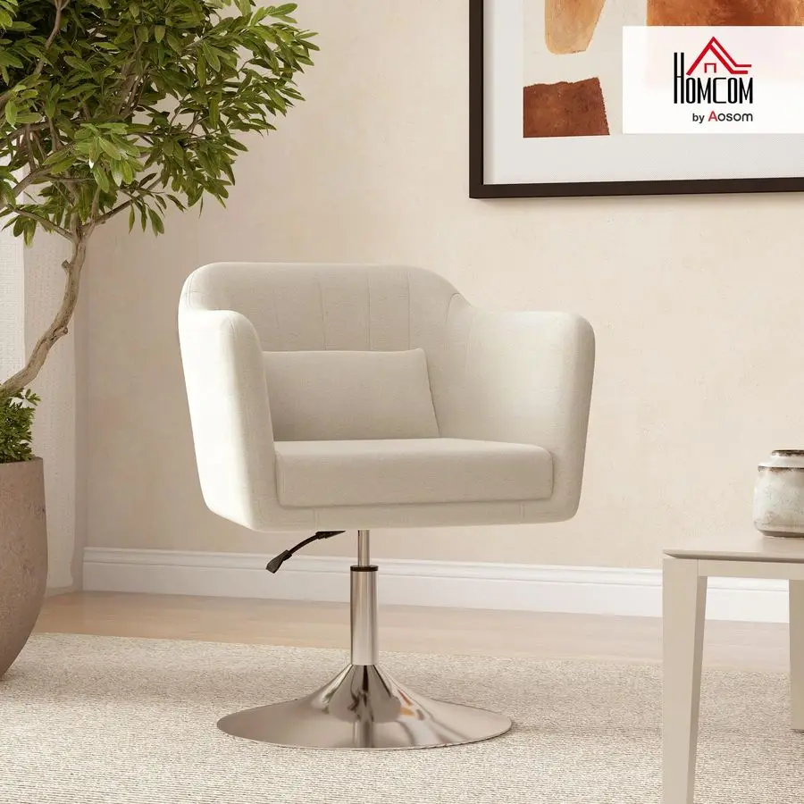 Swivel Accent Chair, Linen Fabric Tub Vanity Chair, Modern Armchair with Adjustable Height and Lumbar Support for Living Room B