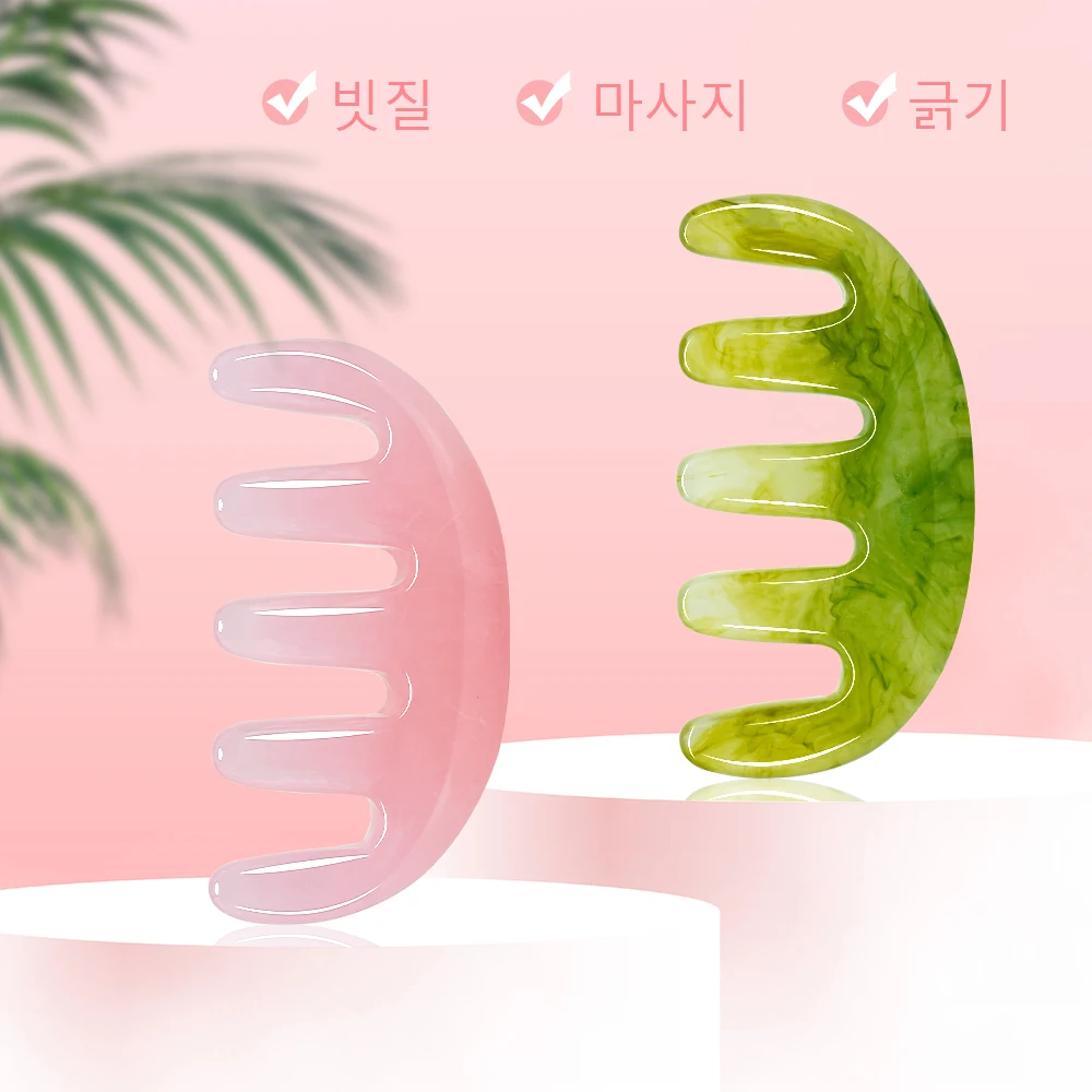 

Расческа для массажа кожи головы из смолы розового и зеленого цвета с широкими зубьями для распутывания волос, массажа кожи головы и релаксации. Идеально подходит