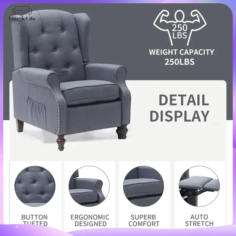Tufted Single Reclining Club Chair Living Room Sofa with Push Back Mechanism Thickened Upholstered Relaxing Lounge Chair for