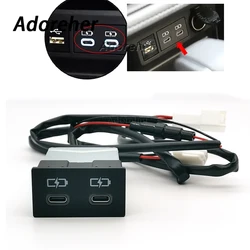 1PC White LED Light Dual TYPE-C Socket Car Fast Charger Power Adapter for Toyota Camry Corolla RAV4 Land Cruiser 18-22