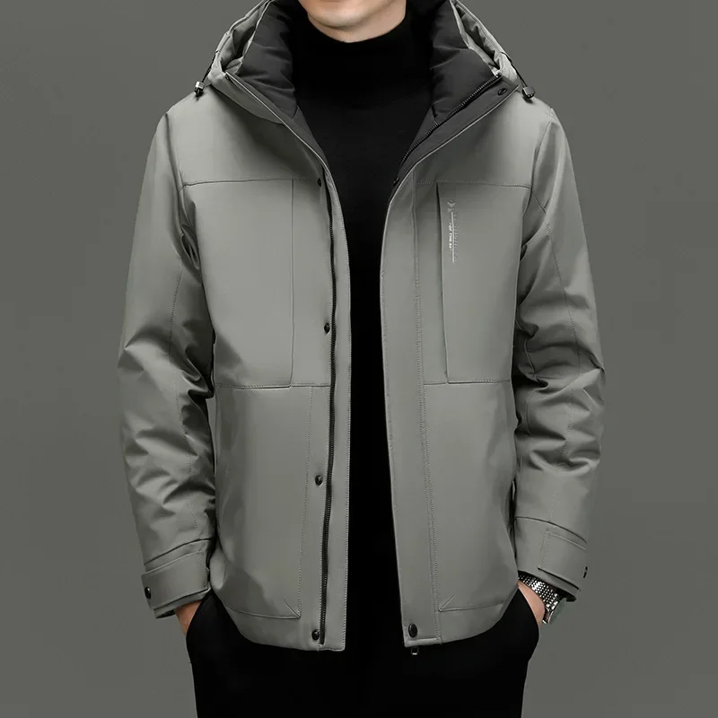 

2023 New Hooded Down Coat for Men's Casual Versatile Fashion Solid Color Warm Coat