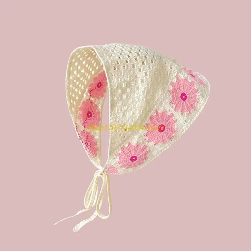 

N5KE Knitted Sunproof Bandanas Hot Girls Flower Pattern Adjustable Crochet Hairband