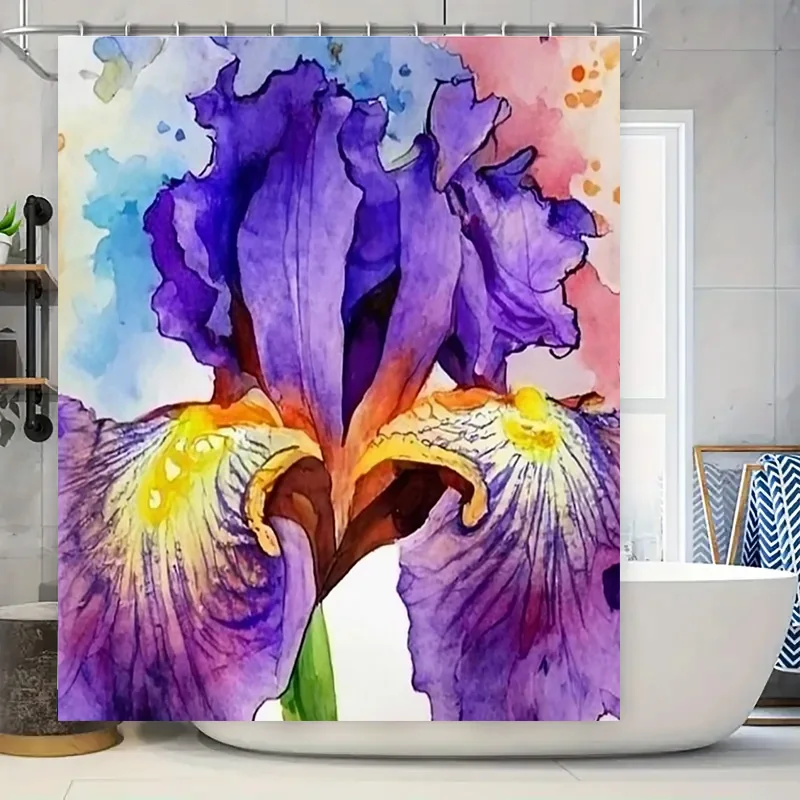 

Watercolor Iris Shower Curtain Purple Floral Design for Bathroom Decor Modern Home Accessories
