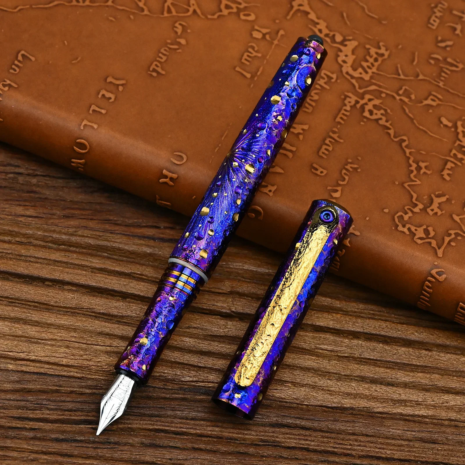 Star Sky Titanium Alloy EDC Fountain Pen Business Students Pen Retro Titanium Black Writing Fountain Pen