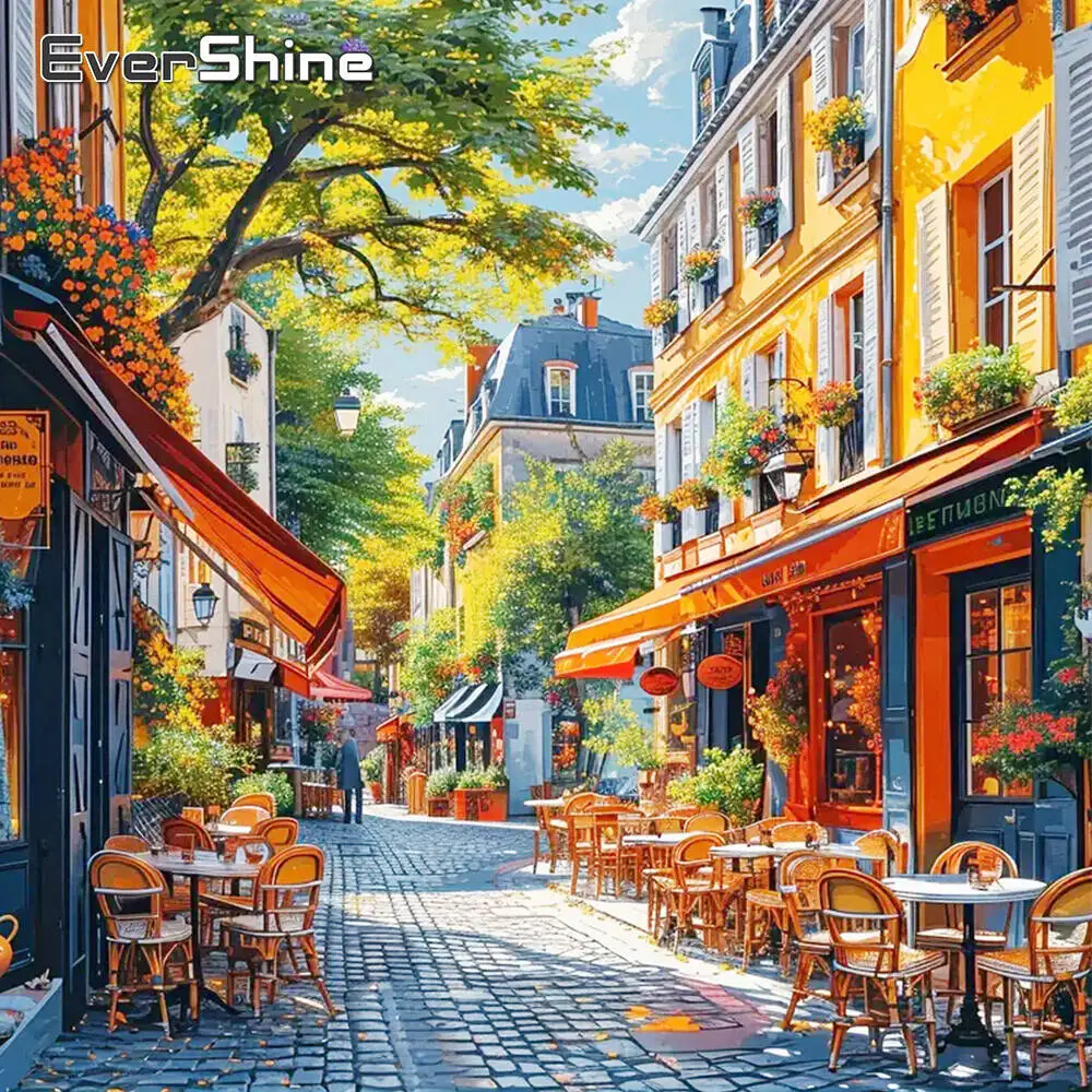 Evershine DIY Diamant Stickerei Straße Landschaft Malerei Stadt Voll Platz Runde Diamant Mosaik Haus Kreuz Stich Wohnkultur