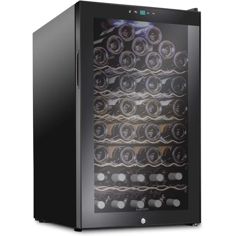 Ivation 51 Bottle Compressor Wine Cooler Refrigerator w/Lock Large Freestanding Wine Cellar For Red, White