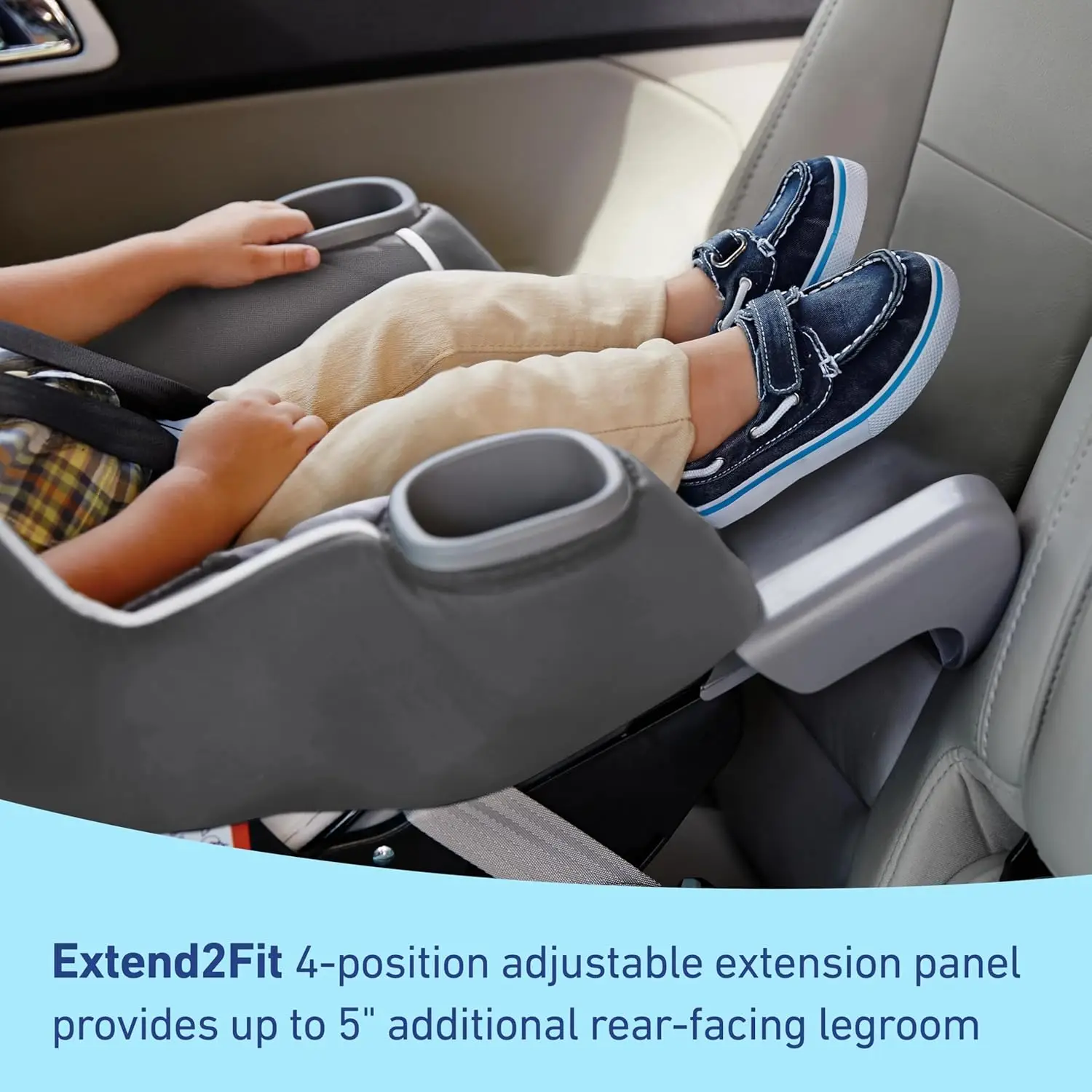 Extend2Fit umwandelbarer Babyautositz, nach hinten und nach vorne gerichtet, verstellbares Verlängerungspanel für extra Beinräume, Gotham