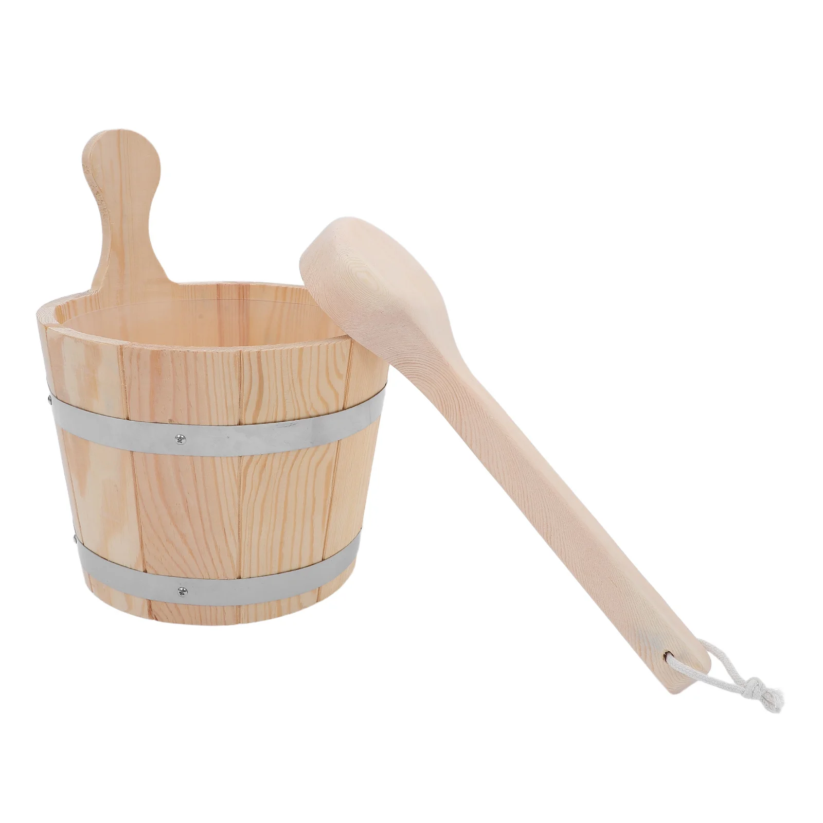 

1Set 5L Wooden Sauna Bucket Ergonomic Handle Durable Bath Scoop Sauna Accessory Home Spa Decor Wooden Scoop Wood Barrel