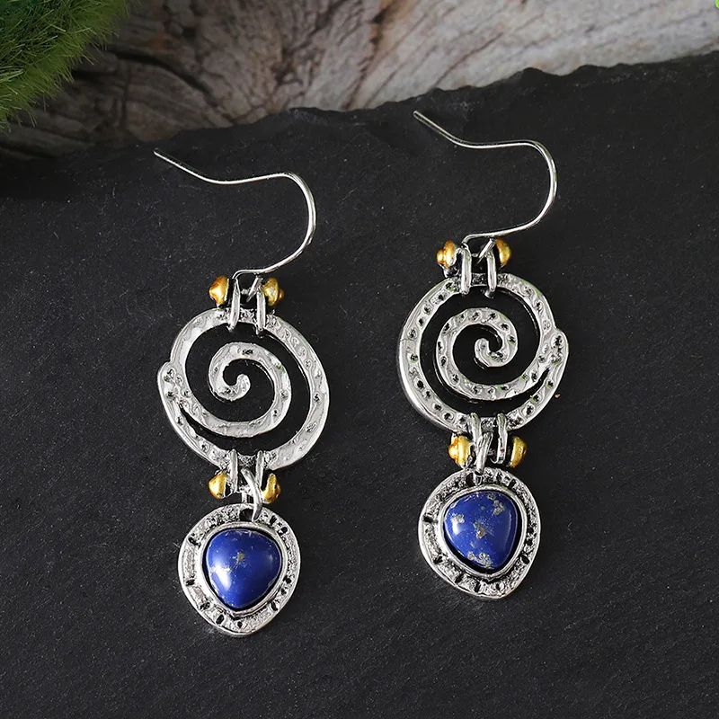 DIY accessories European and American cross-border creative circle ethnic style earrings, personalized natural lapis lazuli holl