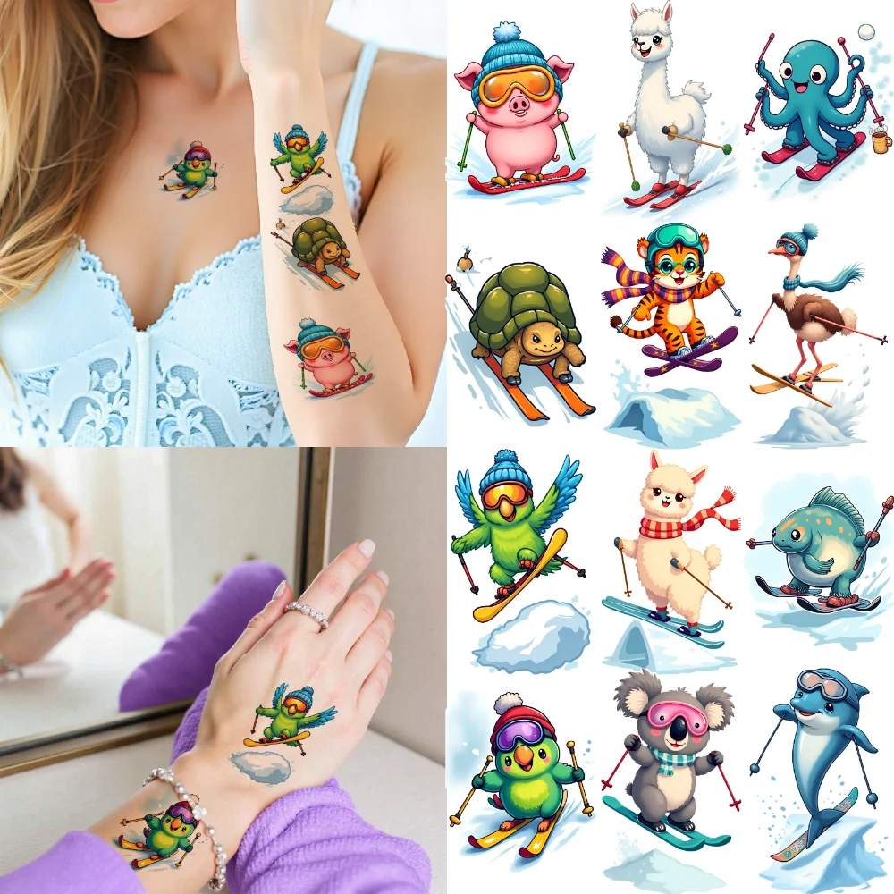 

28 шт., временные татуировки, лыжные наклейки, водонепроницаемые долговечные наклейки для тела, наклейки с животными, мультяшные наклейки для щек