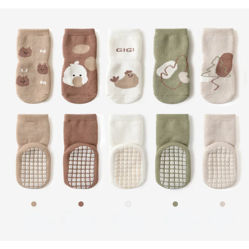 

Baby Socks Terry Thickening Babies Warm Medium Floor Sock Non-slip Cartoon Bear Duck Cotton Print Newborn Toddler Accessories