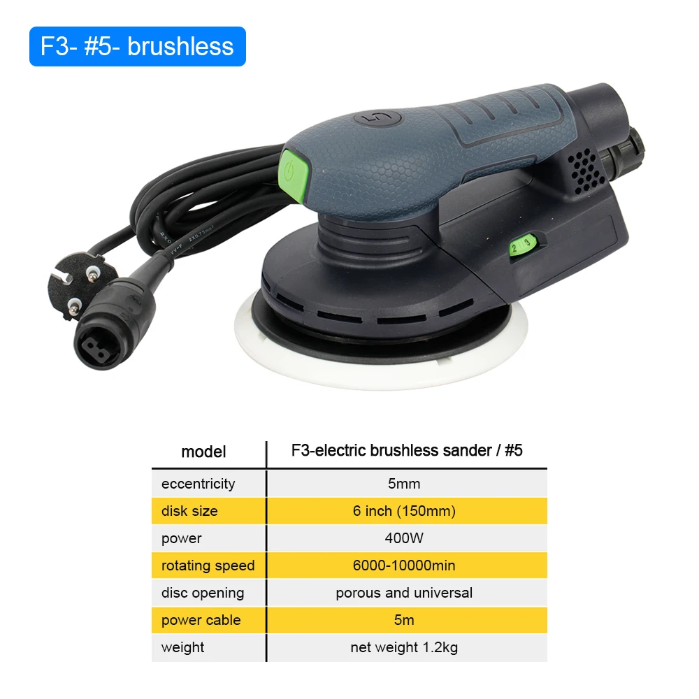 Electric Brushless Sanders 220v 6 Inch 150mm Eccentric 8 Random Orbital Sander Orbit Machine for Car Body Repair Wood Sanding