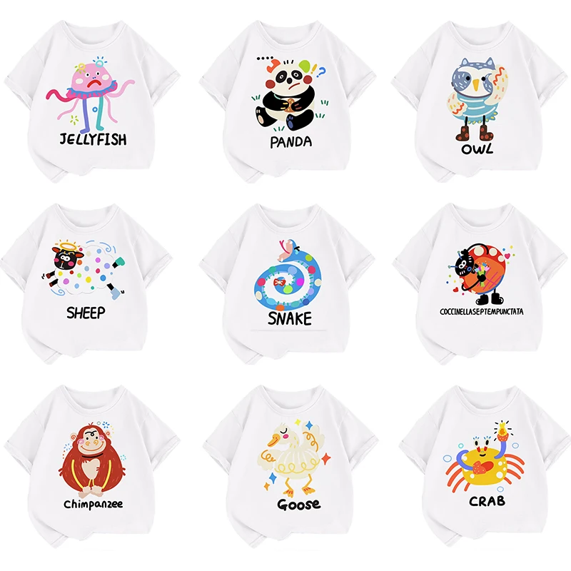 Summer Tee shirt Enfant Fille Cute Animal Girls and Boys Clothes Toddler Tees Kids Short Sleeve Shirt Birthday Child Outfit