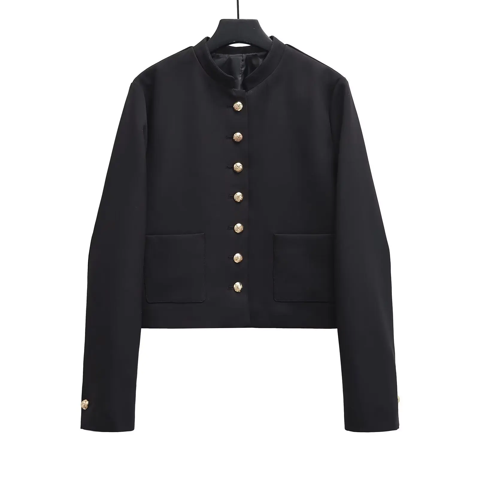 Veste de costume décontractée à col montant pour femmes, bouton doré décoré, Style européen et américain, vente en gros, nouvelle collection printemps