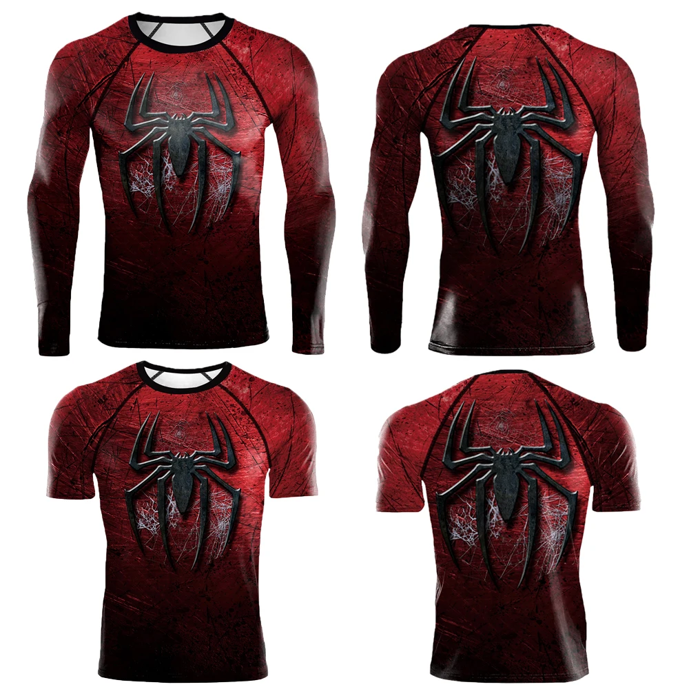 MINISO Superhero Costumes Men's Tops Rash Guard Surf Cosplay Spider Printing Long Sleeve Compression Fitness Sports Shirt