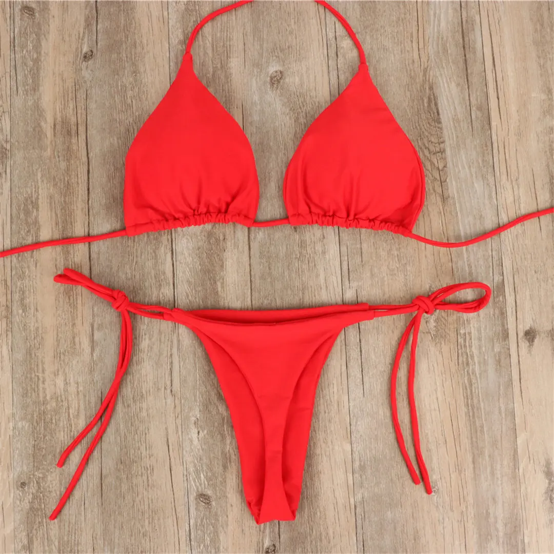 Neuer sexy gepolsterter Neckholder-Bikini Damen-Badeanzug zweiteiliger Bikini-Set mit Tanga-Badehose Badeanzug für Damen V2478B – Detail 35