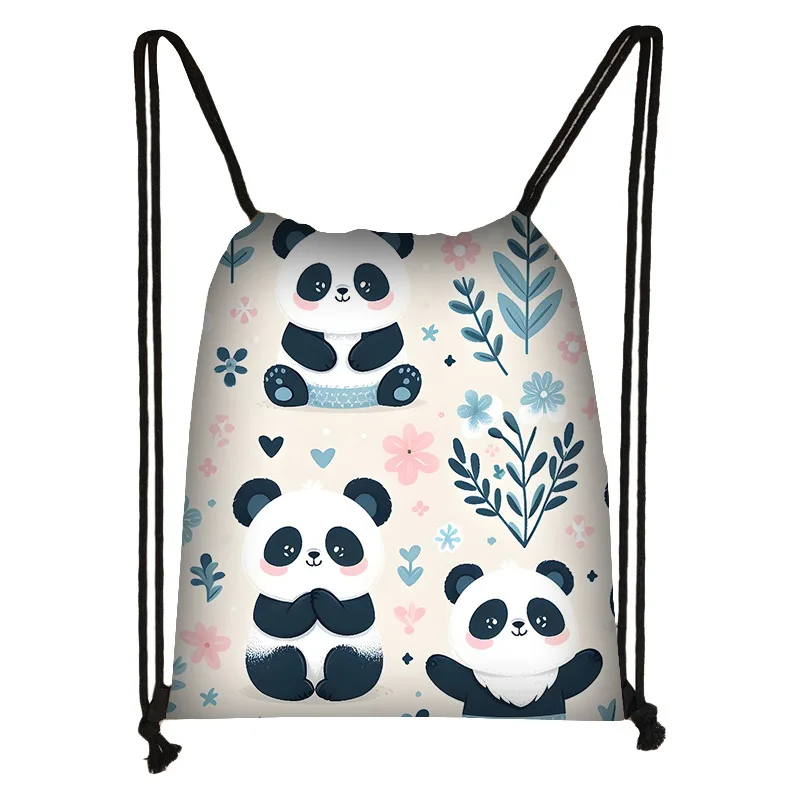 Simple New Cute Panda Drawstring Backpack, Lightweight, Universal Storage Bag for Home & Outdoor
