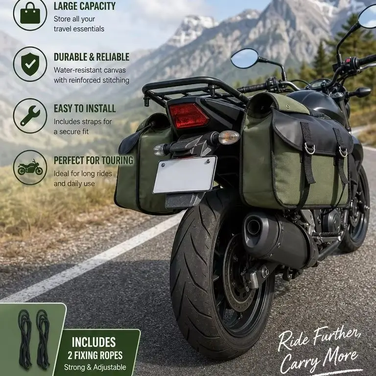 Universal Motorcycle Rear Seat Saddlebag Durable Canvas Side Storage Pouch For Daily Commute And Road Trip